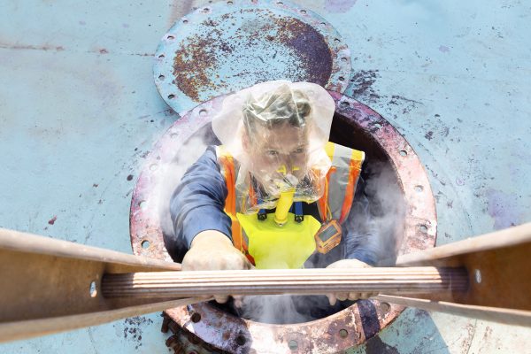 Workers,Climb,The,Stairs,From,Roof,Manhole,Of,The,Oil