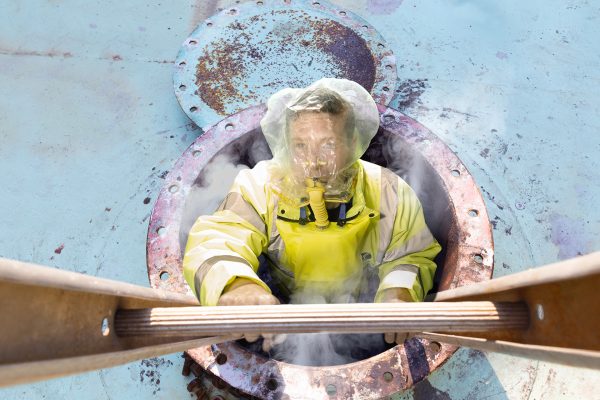 Workers,Climb,The,Stairs,From,Roof,Manhole,Of,The,Oil