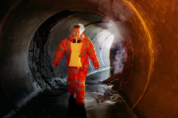 Flooded,Round,Sewer,Tunnel,With,Water,Reflection