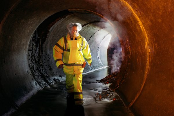 Flooded,Round,Sewer,Tunnel,With,Water,Reflection
