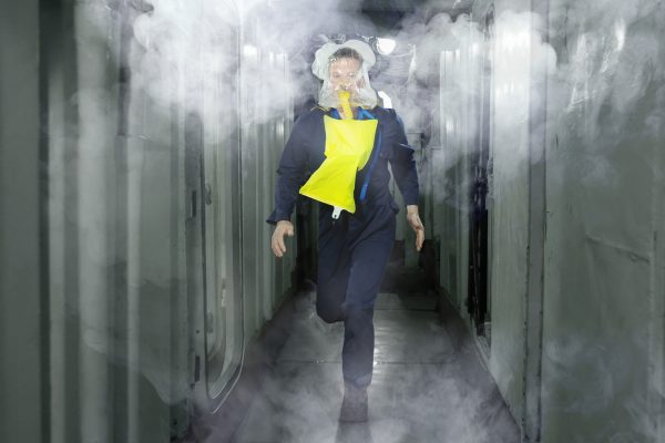 Long,Empty,Metal,Corridor,On,A,Warship.,Copy,Space.