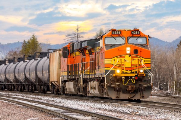 Freight,Train,Pulling,Cargo,Near,Whitefish,,Montana